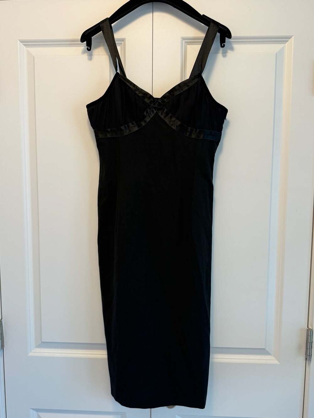 Michael Kors Virgin Wool Sleeveless Midi Dress with Satin Trim